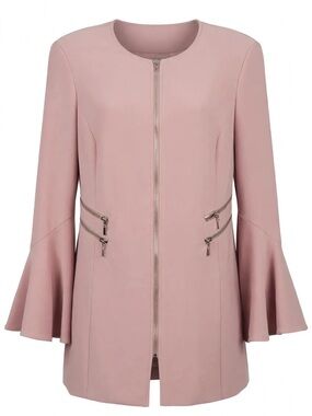 Frank Lyman NWT 183091 Blush Pink Zip Moto Jacket 10 / 12 Bell Flare Sleeve $299